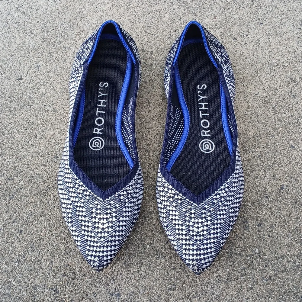 Rothy's Navy and White Patterned Flats